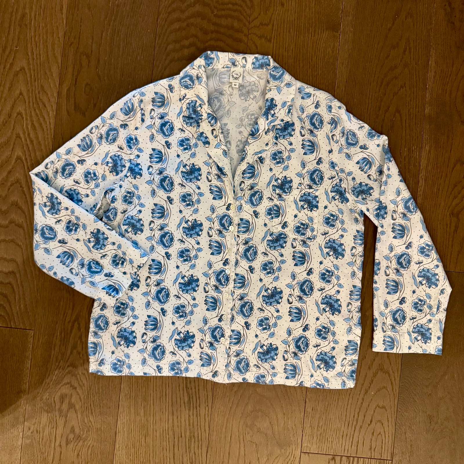 Tuckernuck Lalide Paris Jaconde Pajama Top M Blue Floral Print French Cotton